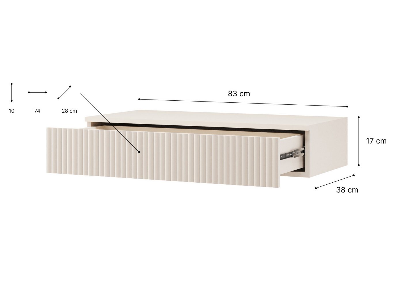 Beautysofa Konsolentisch Soft Hängend, Rillenfronten & Push-to-Open-System (mit Eine Schublade, In der trendigen Farbe Kaschmir), Breite: 80 cm – Bild 5 von 5