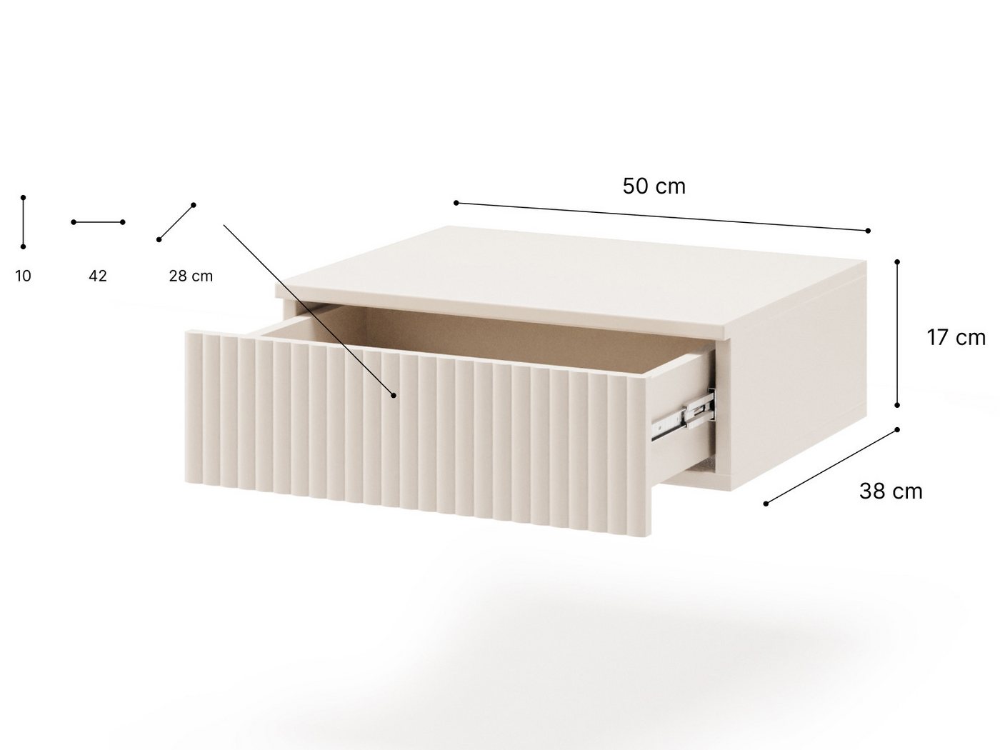 Beautysofa Nachttisch SOFT Hängend, Rillenfronten mit Push-to-Open (In der trendigen Farbe Kaschmir), Breite: 50 cm – Bild 5 von 5