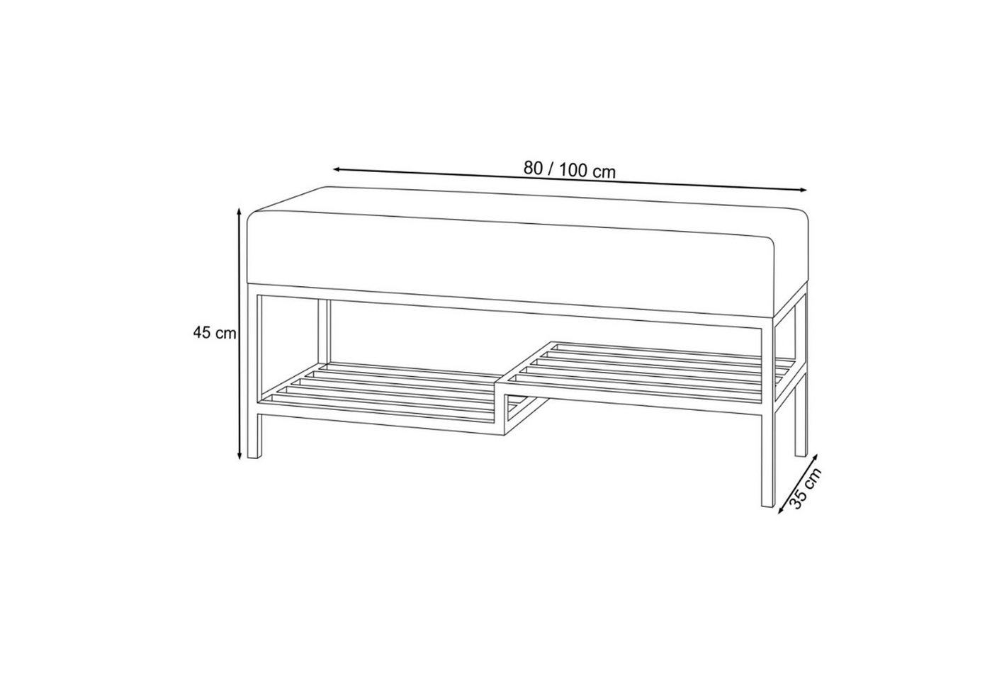 Beautysofa Polsterbank Moderne, modische elegante Bank mit Schuhregal SHELF (B:80/100/H:45/T:35cm) – Bild 4 von 5