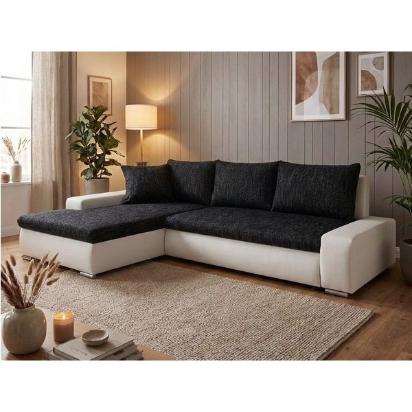 Beautysofa Polsterecke mit Schlaffunktion Teo L, L-Form Ecke Sofa Relaxcouch, Polsterecke mit Schlaffunktion Bettkasten, stilvoll Wohnzimmersofa aus Webstoff un