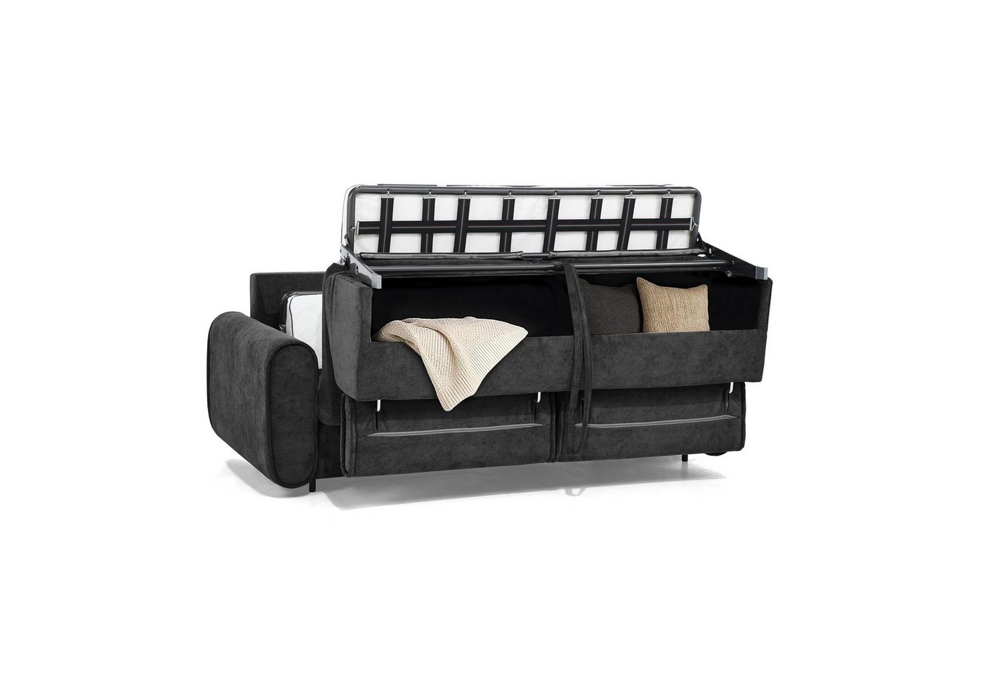 Beautysofa Schlafsofa Pavarti modernes Sofa mit italienischem Klappmechanismus und Matratze, mit Bettkasten, verstellbaren Kopfstützen und Schlaffunktion, in 3  – Bild 4 von 5