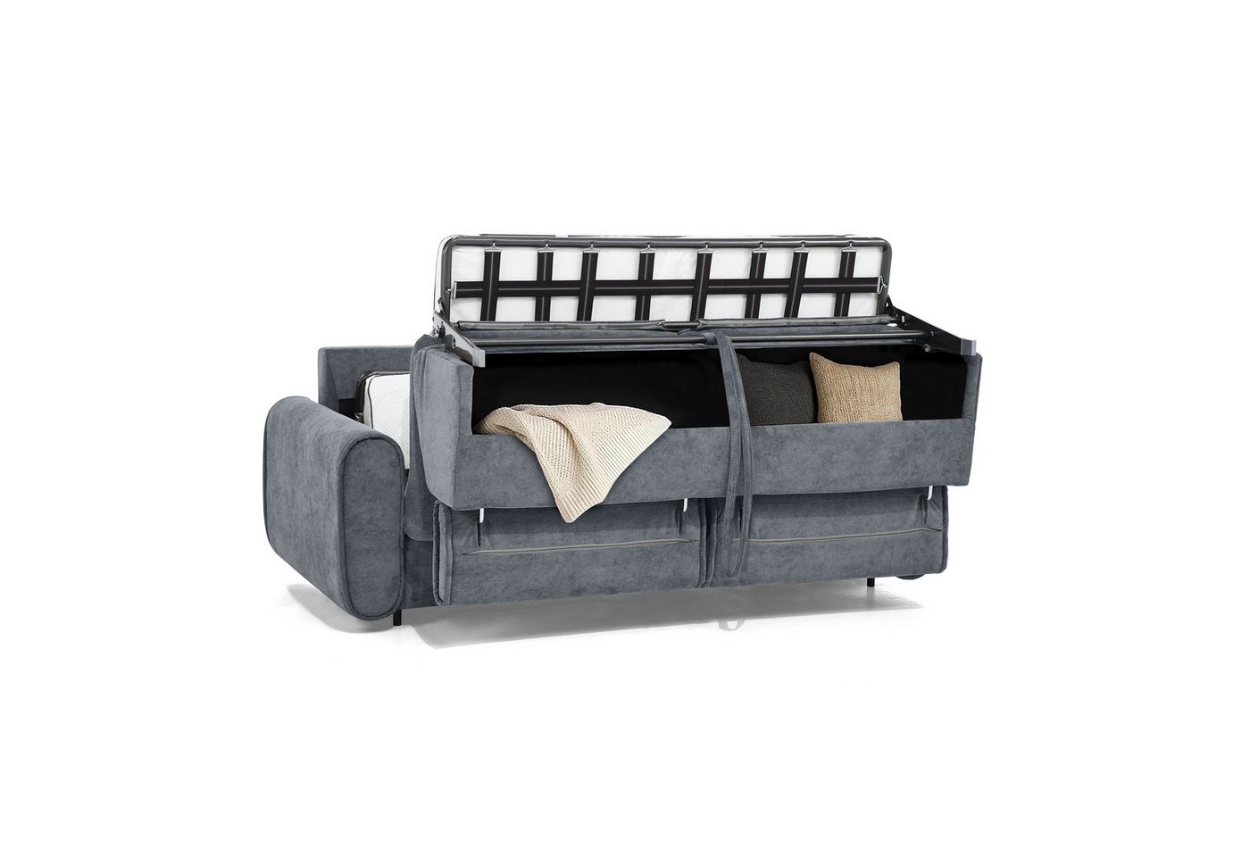 Beautysofa Schlafsofa Pavarti modernes Sofa mit italienischem Klappmechanismus und Matratze, mit Bettkasten, verstellbaren Kopfstützen und Schlaffunktion, in 3  – Bild 4 von 5
