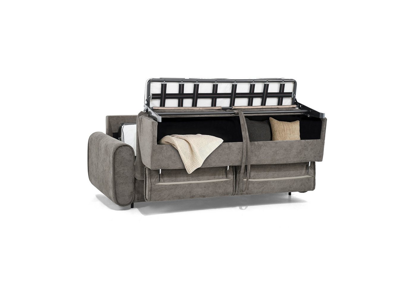 Beautysofa Schlafsofa Pavarti modernes Sofa mit italienischem Klappmechanismus und Matratze, mit Bettkasten, verstellbaren Kopfstützen und Schlaffunktion, in 3  – Bild 4 von 5