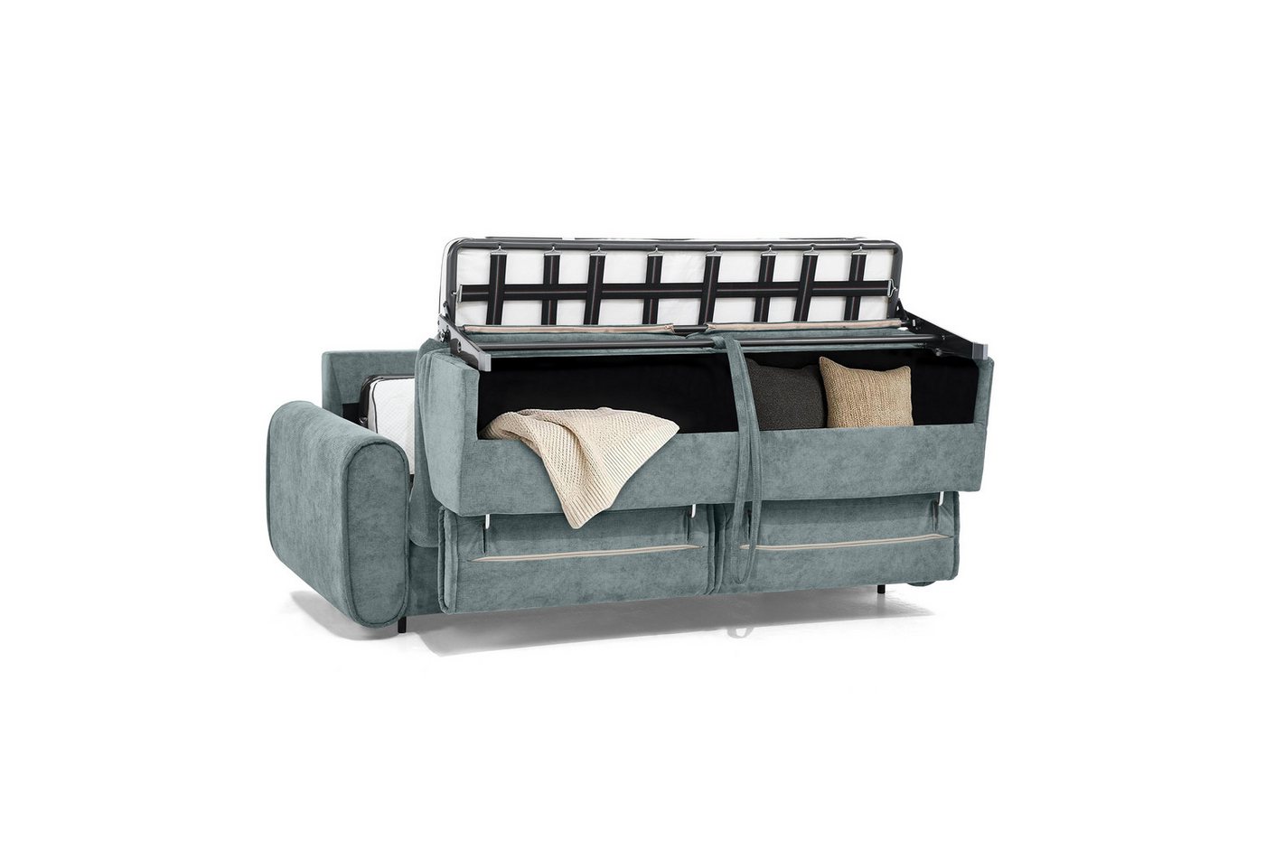 Beautysofa Schlafsofa Pavarti modernes Sofa mit italienischem Klappmechanismus und Matratze, mit Bettkasten, verstellbaren Kopfstützen und Schlaffunktion, in 3  – Bild 4 von 5