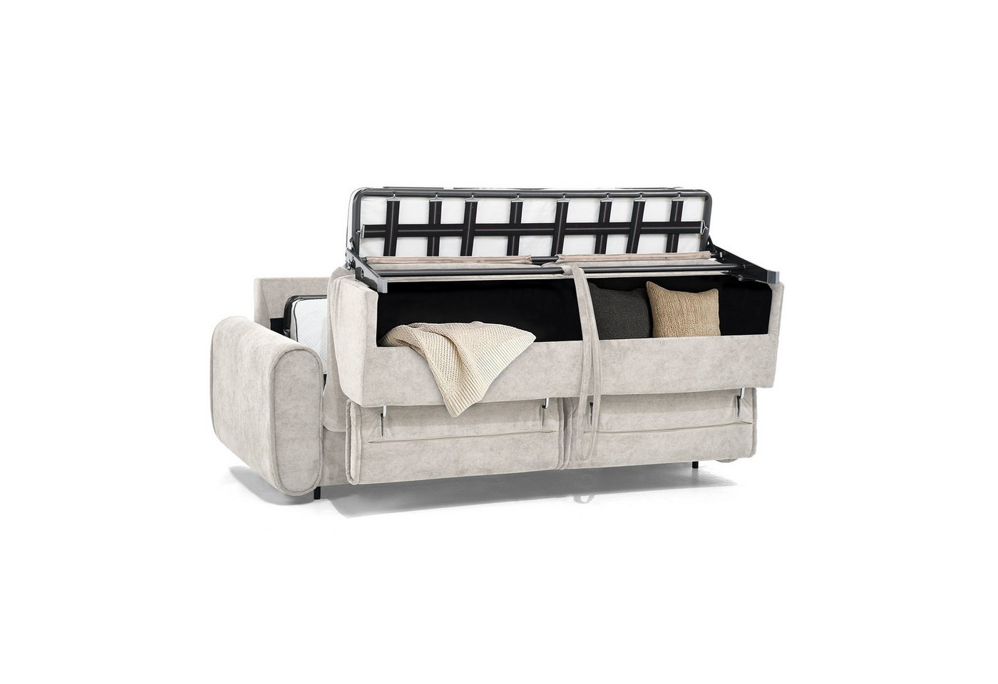 Beautysofa Schlafsofa Pavarti modernes Sofa mit italienischem Klappmechanismus und Matratze, mit Bettkasten, verstellbaren Kopfstützen und Schlaffunktion, in 3  – Bild 4 von 5
