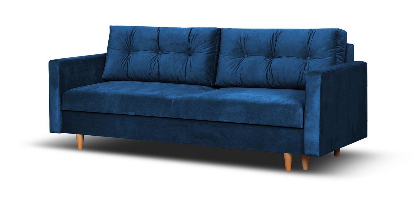Beautysofa Schlafsofa Sigurd, mit Schlaffunktion und Bettkasten, Polstersofa aus Velours, Sofa im skandinavischen Stil – Bild 2 von 5