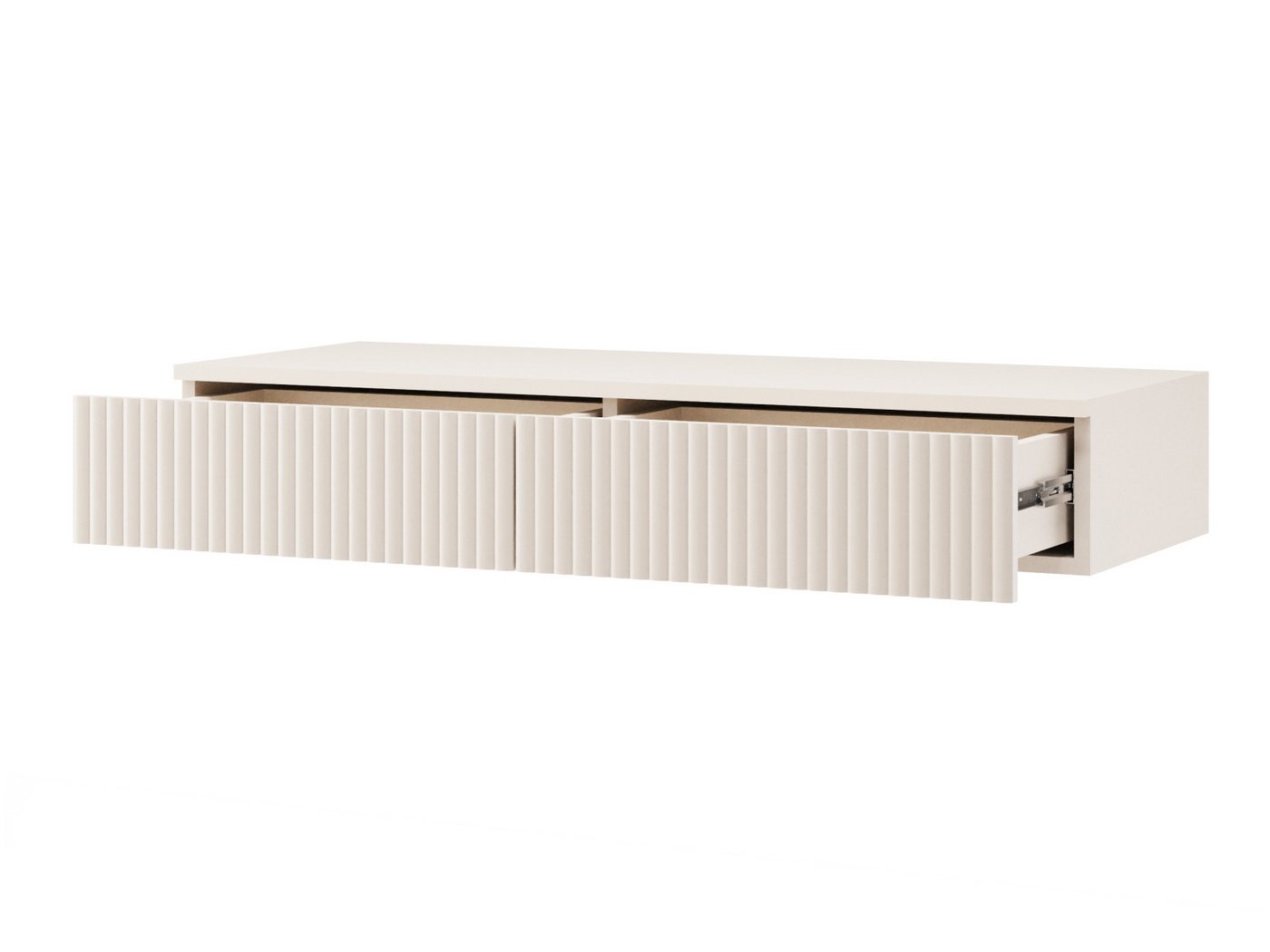 Beautysofa Schminktisch Soft Hängend, Rillenfronten & Push-to-Open-System (mit zwei Schubladen, In der trendigen Farbe Kaschmir), Breite: 100 cm – Bild 3 von 5
