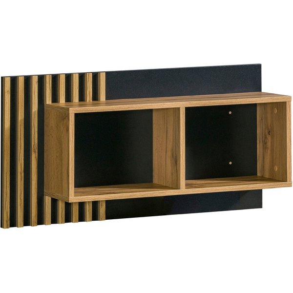 Beautysofa Wandregal Lamelo mit 2 offenen Fächern, Lamellenoptik, Eiche Wotan/Schwarz, modernes Loft-Design