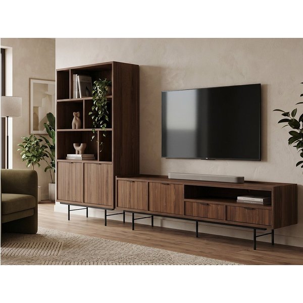 Beautysofa Wohnzimmer-Set Evron 2-teilig Bücherregal 90 cm + TV-Board 200 cm, (Lowboard mit Metallbeinen 20 cm, Schubladen, Türen und offenen Fächern), modernes