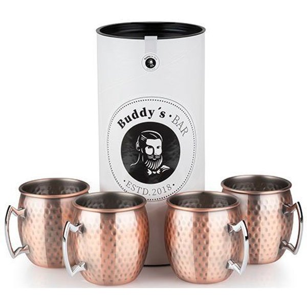 Buddy's Becher Buddy´s Bar, 4-tlg., Edelstahl, Moscow Mule Becher, 500 ml, hochwert. Edelstahl, Hammerschlag-Effekt