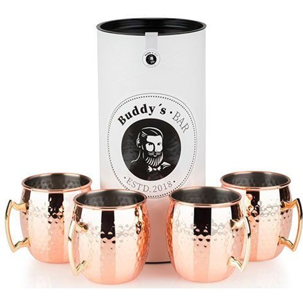 Buddy's Becher Buddy´s Bar, 4-tlg., Edelstahl, Moscow Mule Becher, 500 ml, hochwert. Edelstahl, Hammerschlag-Effekt