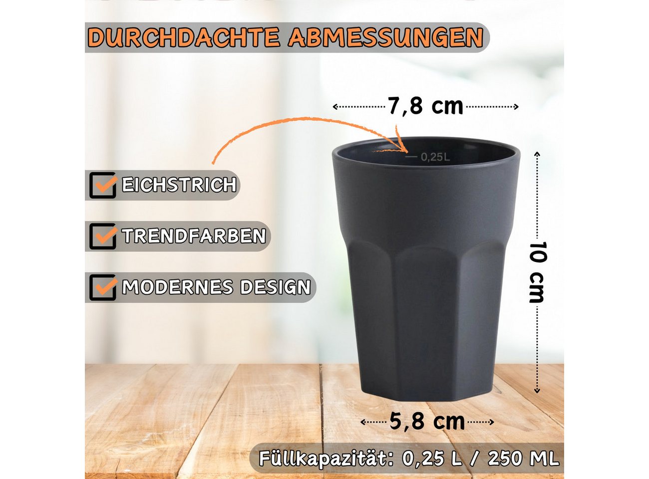 Engelland Becher ENGELLAND 6 x Kunststoffbecher 0,25 Flieder, 6-tlg., Kunststoff, spülmaschinengeeignet, bruchfest, wiederverwendbar, 250 ml, 0,25 Liter – Bild 2 von 5