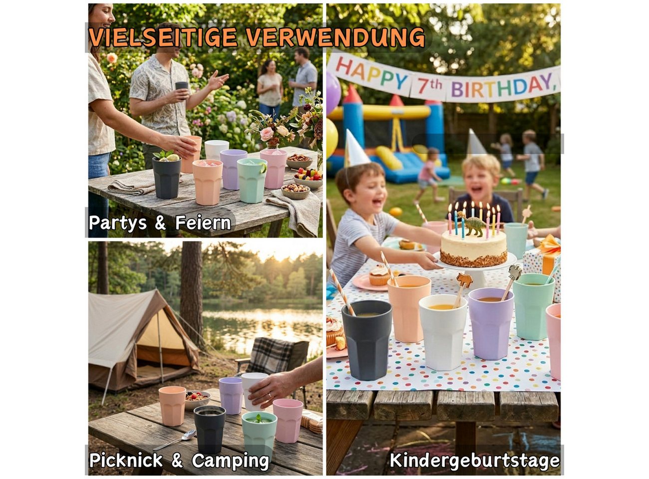 Engelland Becher ENGELLAND 6 x Kunststoffbecher 0,25 Flieder, 6-tlg., Kunststoff, spülmaschinengeeignet, bruchfest, wiederverwendbar, 250 ml, 0,25 Liter – Bild 4 von 5