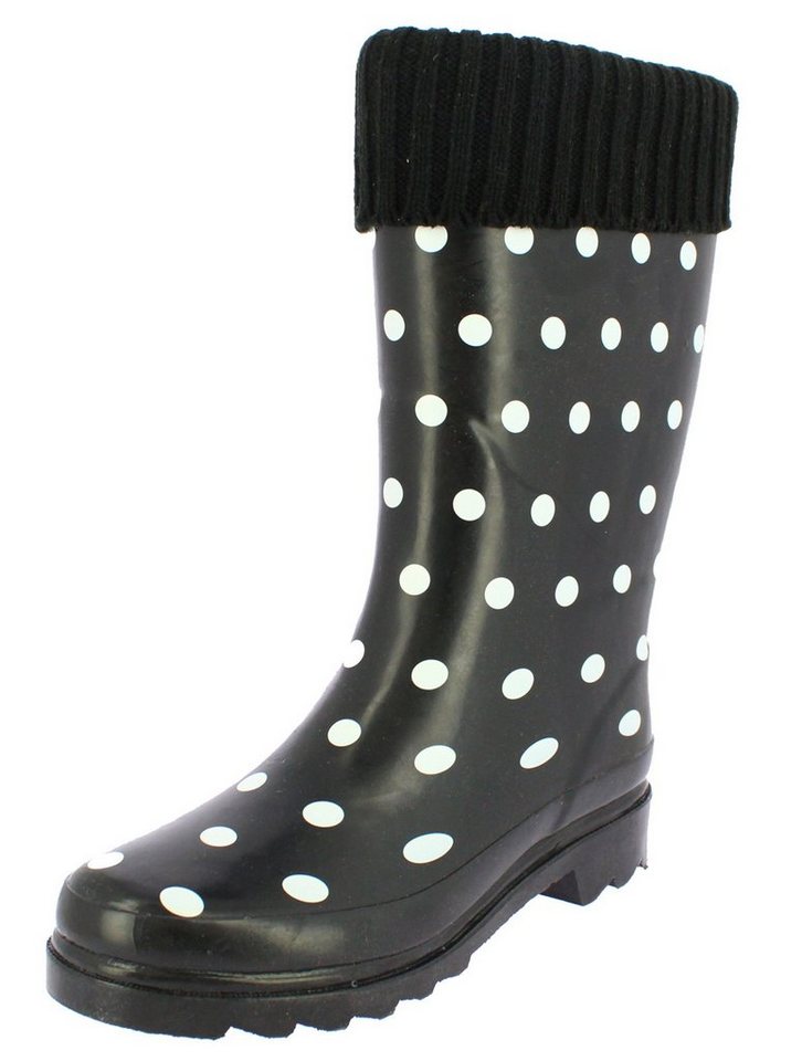 Beck Damen Gummistiefel Dots mit Warmfutter Gummistiefel (für warme Füße bei Nässe und Kälte) wasserdicht, mit modischem Strickkragen – Bild 3 von 5