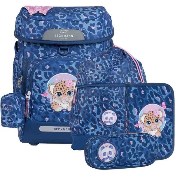 Beckmann Norway Schulrucksack Beckmann Schulranzen Plus Air Set 6tlg. Cheeta blau Gepard Schulrucksa