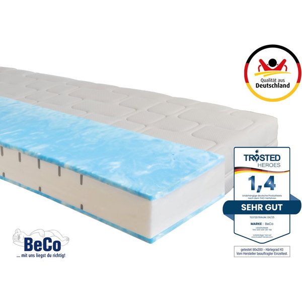 Gelschaummatratze GUMO, 7 Zonen Matratze 90x200,140x200 und mehr, weiche & feste Seite, Beco, 20 cm hoch, druckentlastende Gelschaumauflage,atmungsaktiv, Partne