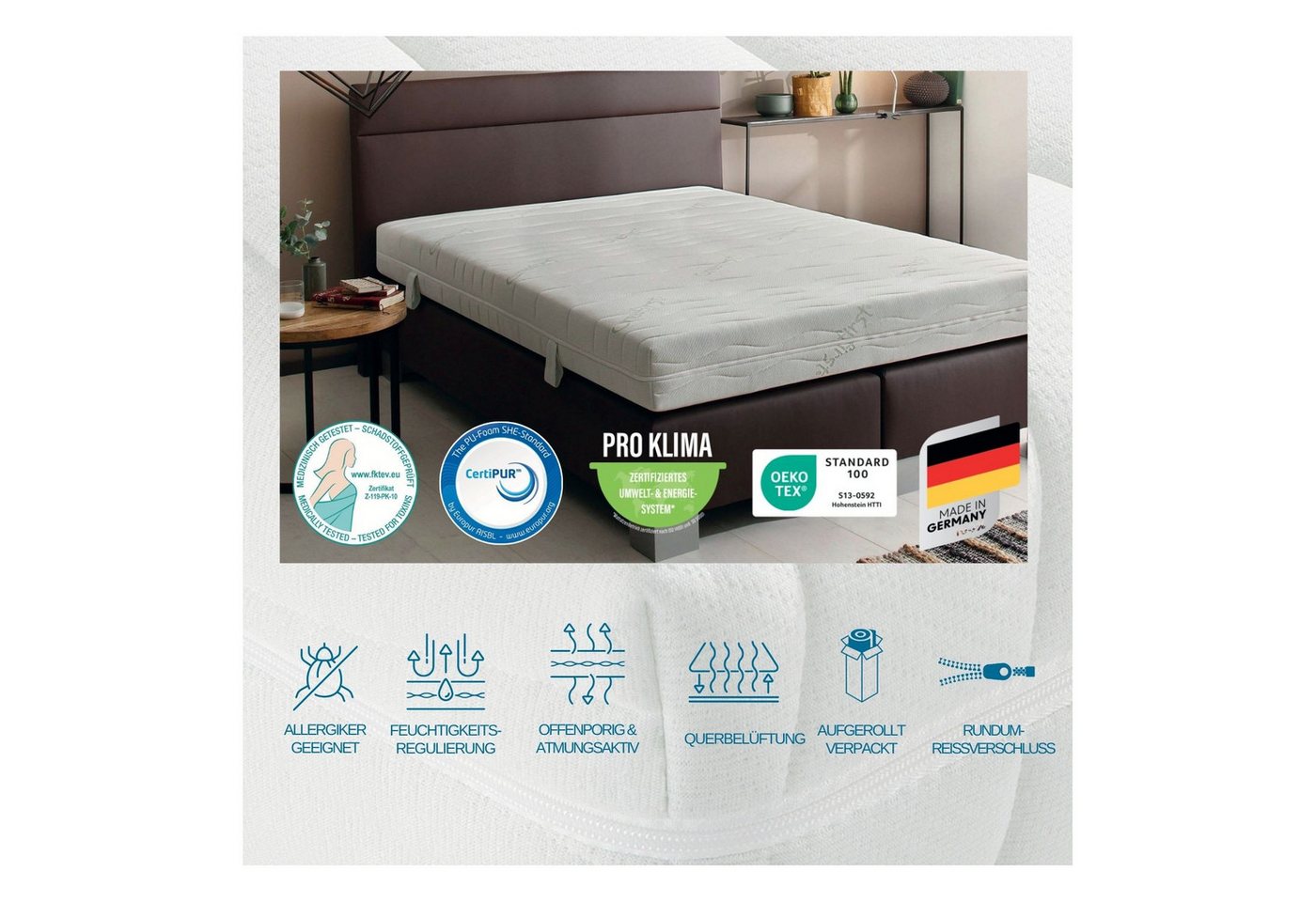 Kaltschaummatratze 7-Zonen, 18 cm hoch, Active Greenfirst, CertiPUR zertifiziert, Beco, 18 cm hoch, (Matratze 80x200 cm, hergestellt in Deutschland, Härtegrad H – Bild 2 von 5