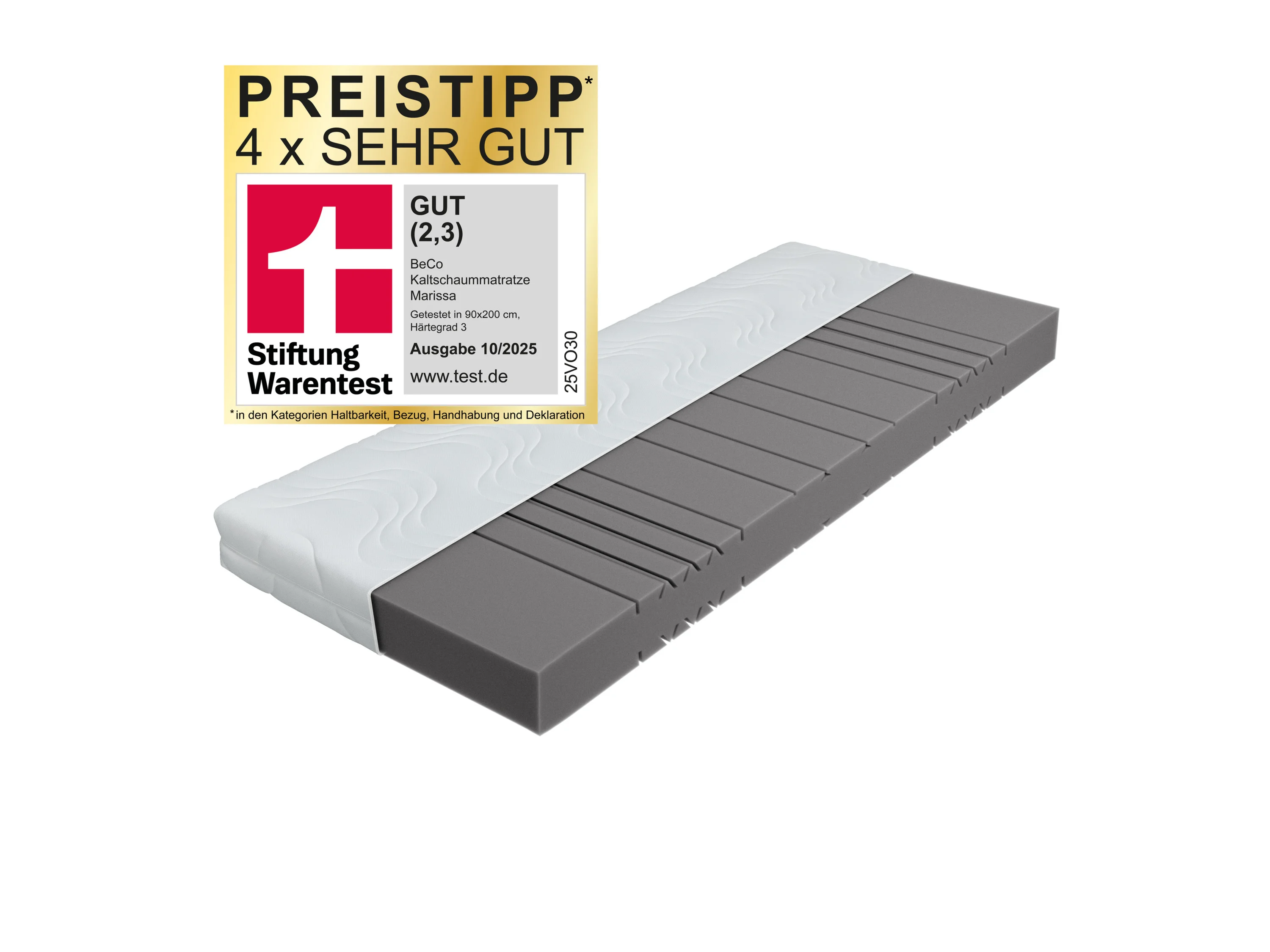 Komfortschaummatratze Marissa, 7 Zonen Matratze 90x200, 140x200 cm & weitere Größen, Beco, 18 cm hoch, ergonomischer Schlaf, getestet in 90x200, H3, Ausgabe 10/ – Bild 2 von 4