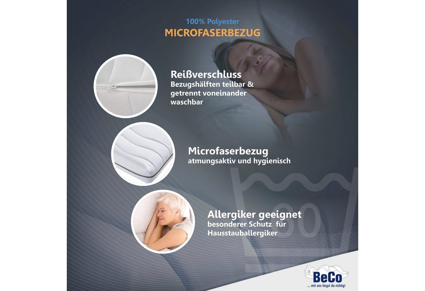 Komfortschaummatratze Matratze,7 Zonen, Komfortschaum, zwei Liegeseiten, Beco, Matratze Selection MF in zwei Höhen 14 oder 22 cm ! – Bild 4 von 5