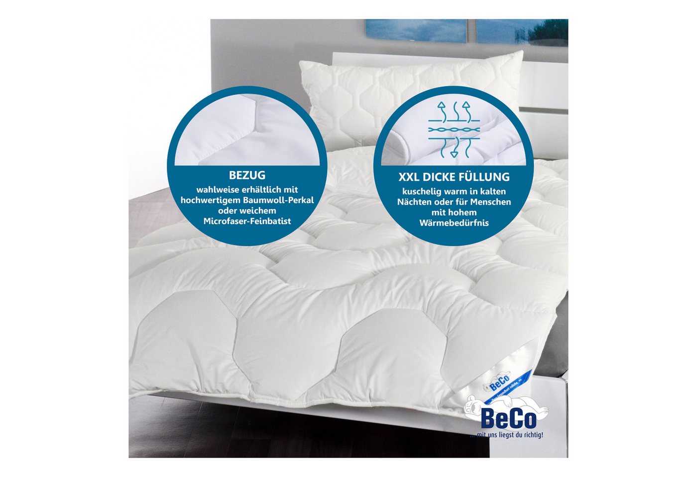 Beco Kunstfaserbettdecke Wellness XXL, kuschelig dicke Winterdecken, Füllung: Polyester, Bezug: Baumwolle oder Polyester, in den Größen 135x200 6 155x220 cm. He – Bild 3 von 5