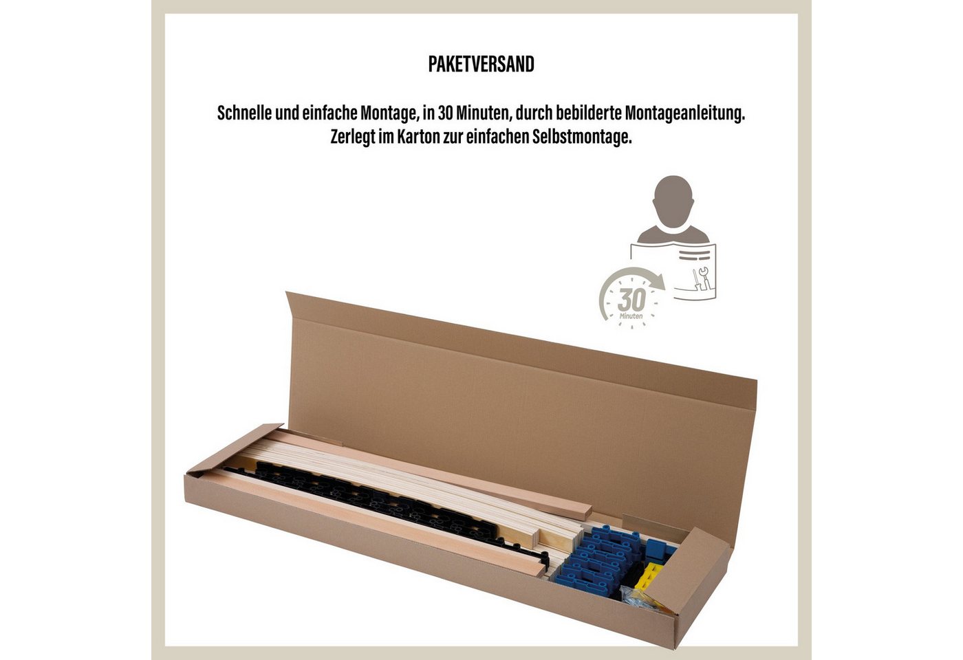 Lattenrost 28 Latten, 7-Zonen, Selbstmontage, Beco, Lattenrost 80x200 cm, 8.5 cm hoch, Selbstmontage, hergestellt in Deutschland – Bild 5 von 5