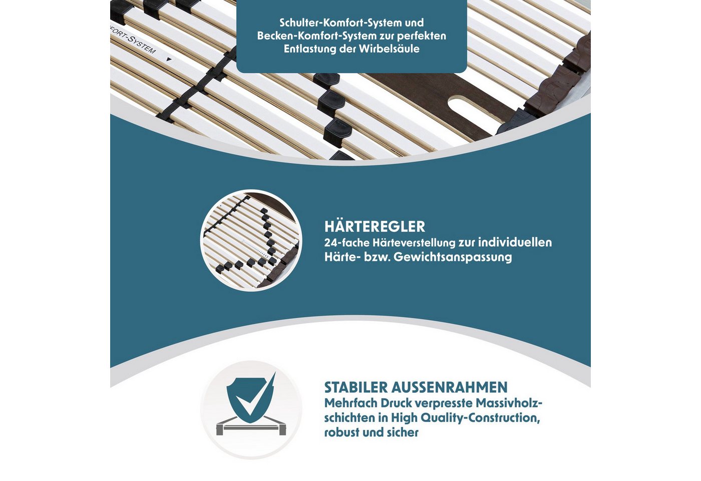Lattenrost Big-Stabil & Fest, extra belastbar bis 200kg, Beco, Lattenrost 100x200 cm, 7.5cm hoch, 7 Zonen, vormontiert, hergestellt in Deutschland – Bild 3 von 5