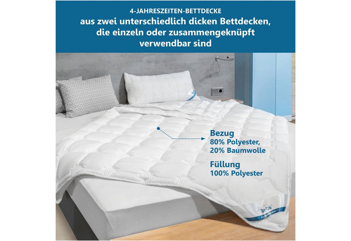 Beco Microfaserbettdecke Medibett Cotton Soft, Bettdecken für Sommer und Winter, Decke, Füllung: Polyester, Bezug: 80% Polyester, 20% Baumwolle, Bettdecke 135x2 – Bild 2 von 5