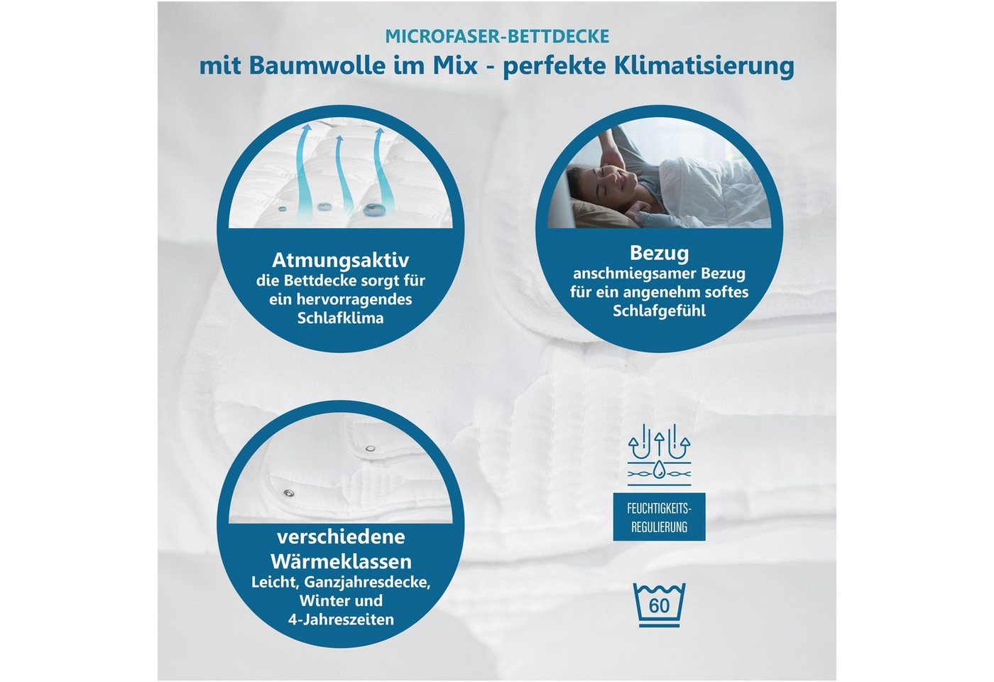 Beco Microfaserbettdecke Medibett Cotton Soft, Bettdecken für Sommer und Winter, Decke, Füllung: Polyester, Bezug: 80% Polyester, 20% Baumwolle, Bettdecke 135x2 – Bild 3 von 5