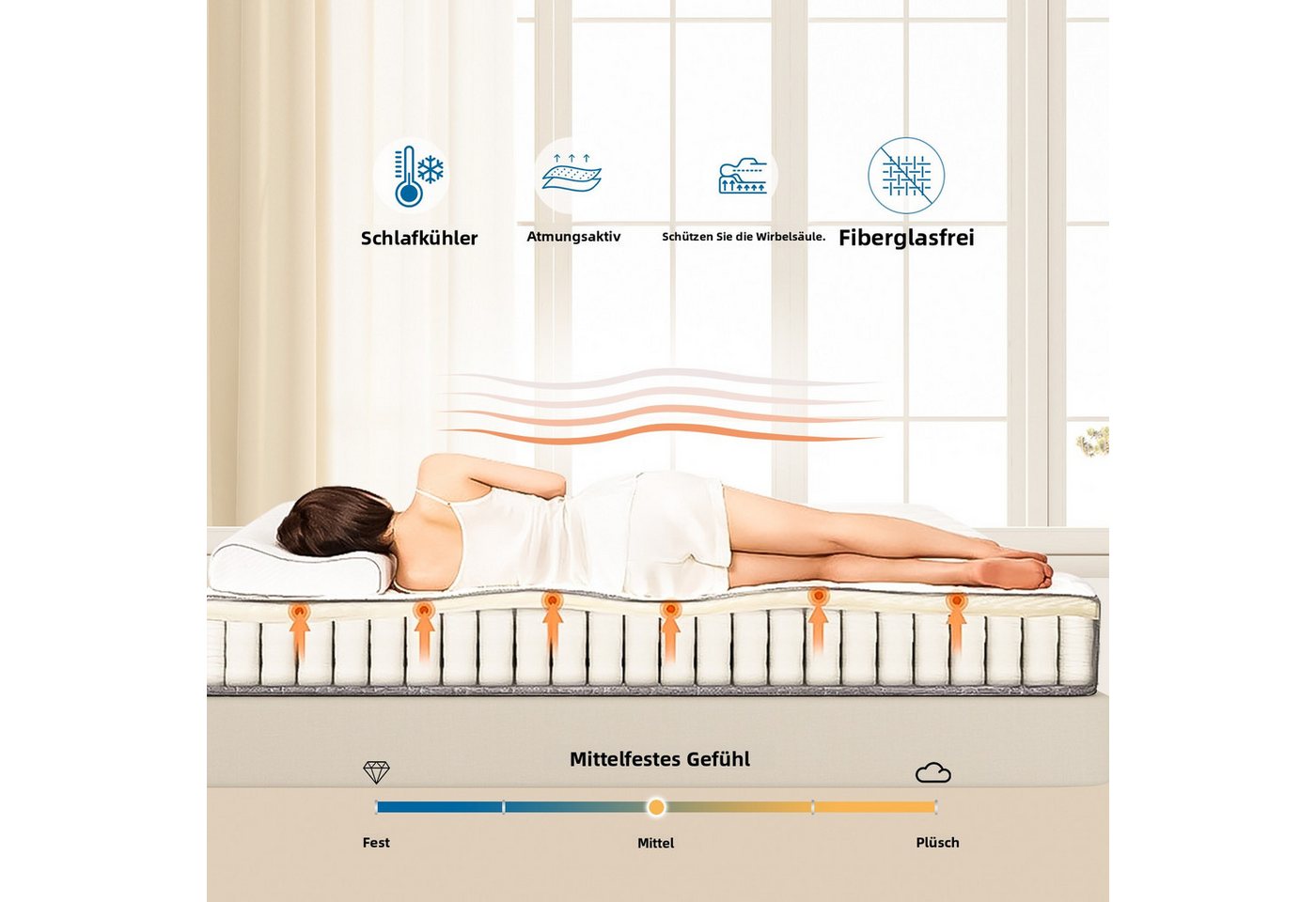Taschenfederkernmatratze 160 x 200cm, mit Comfort Memory-Schaum Schicht, Bednew, 31 cm hoch, Druckentlastung, Temperaturausgleichend, 101 Nächte Probeschlafen – Bild 4 von 5