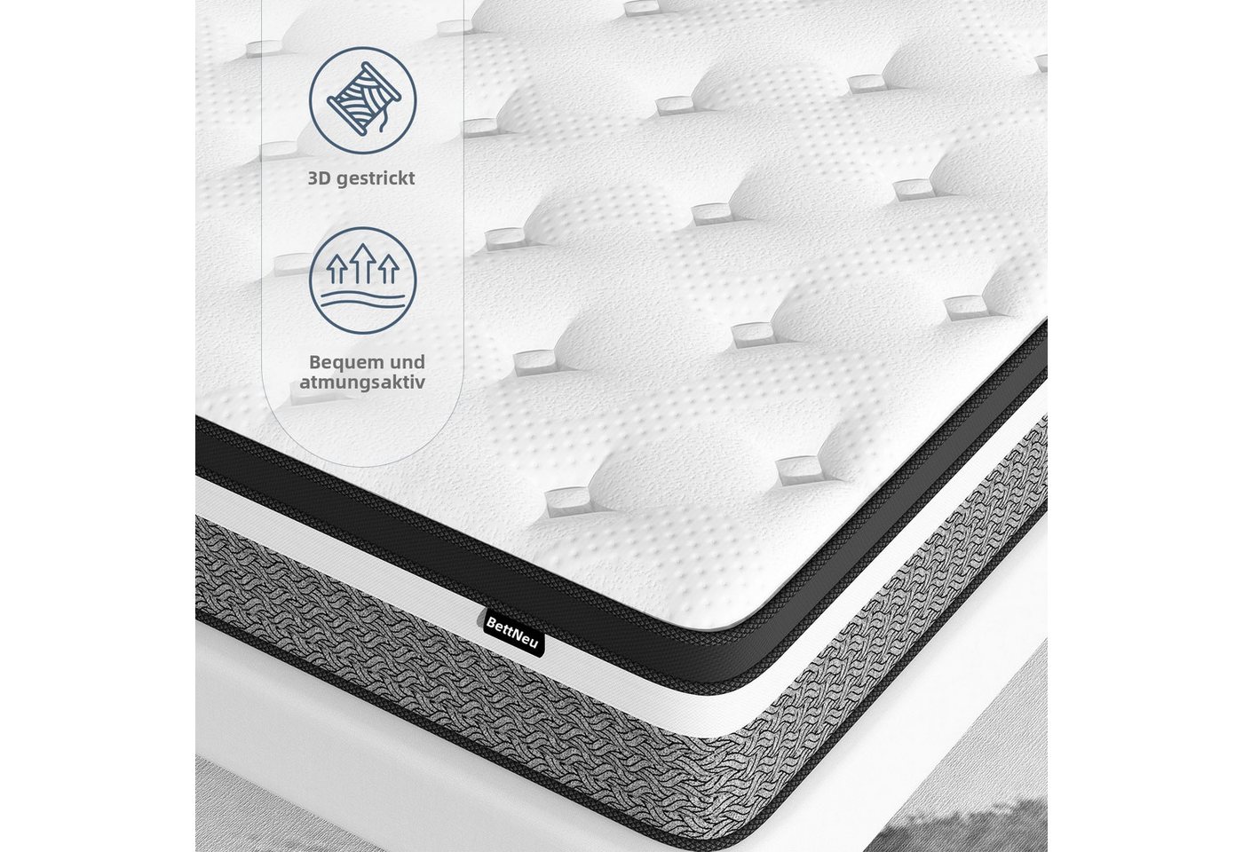 Taschenfederkernmatratze 160 x 200cm, mit Comfort Memory-Schaum Schicht, Bednew, 31 cm hoch, Druckentlastung, Temperaturausgleichend, 101 Nächte Probeschlafen – Bild 5 von 5