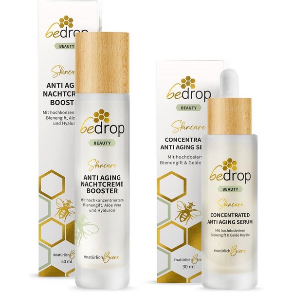 bedrop Hautpflege-Set Anti-Aging-Set, Geschenke für Frauen, Anti Aging Serum & Nachtcreme 2er Set, Pure Bienengiftpower für einen spürbaren Anti Aging Effekt