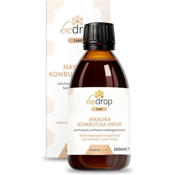 bedrop Manuka Kombucha Sirup - mit Propolis und feinem Salbeigeschmack Flüssig, 200 ml, Nahrungsergänzungsmittel mit Vitamin C und Cholin
