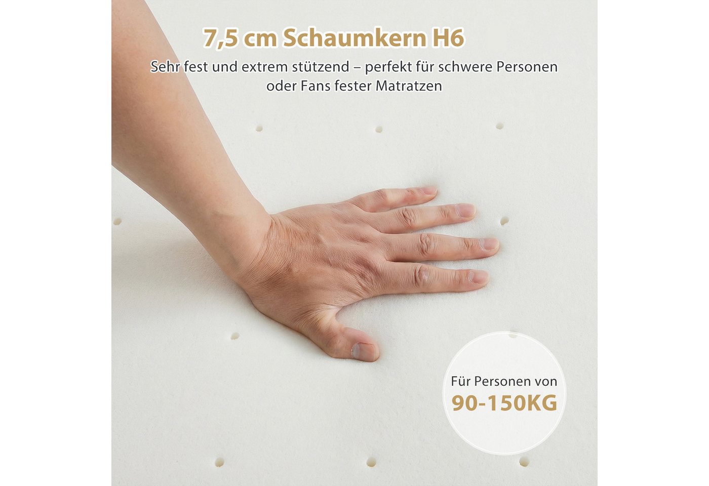 BedStory, Topper 180 x 200 cm topper H4 mittelhart oder H6 extra Hart Matratzentopper, 7.6 cm hoch, Kaltschaum, (Packung), Doppelte Rutschfestigkeit, Maschinenw – Bild 3 von 5