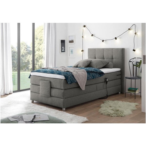 Bega Consult Boxspringbett Boxspringbett Manolo 2 in Stoff elephant mit Motor 100x200 cm