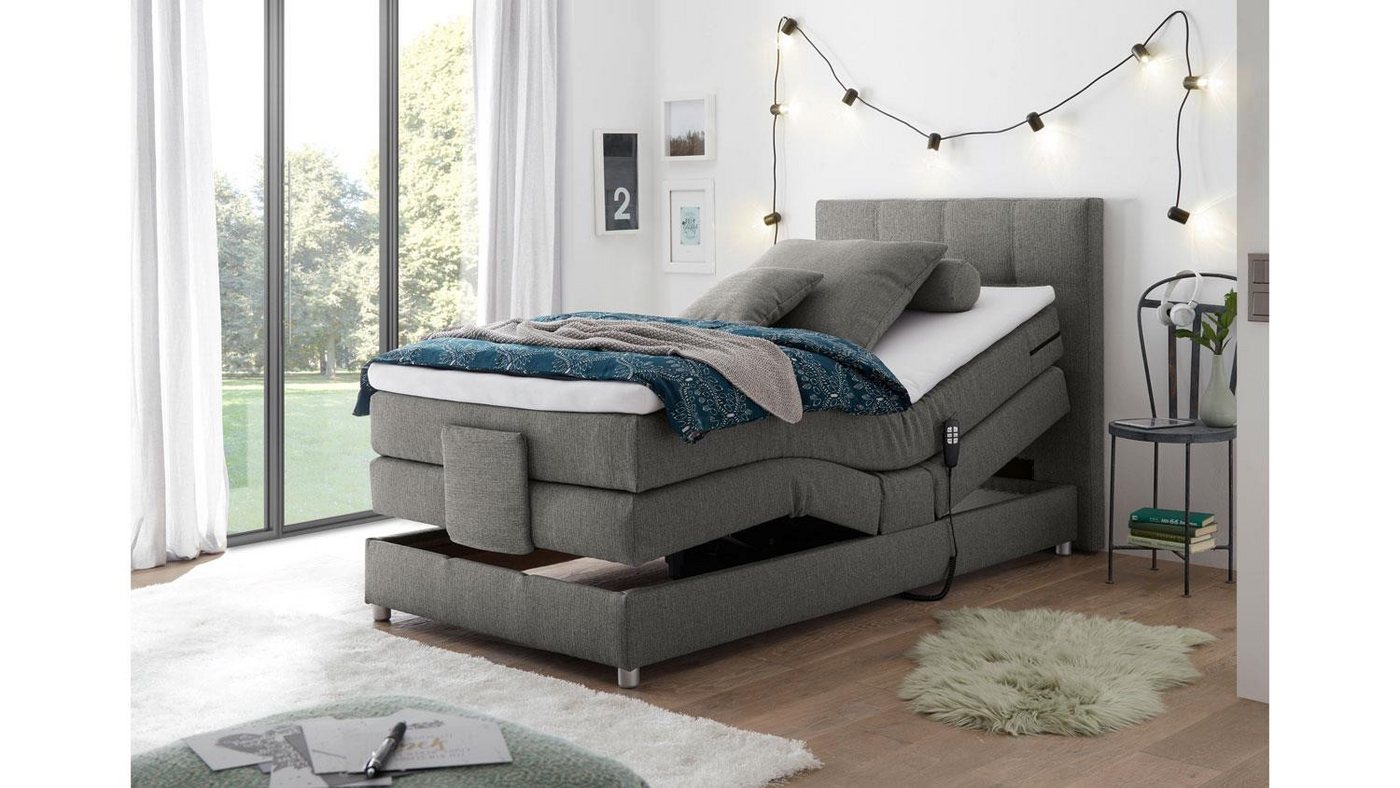 Bega Consult Boxspringbett Boxspringbett Manolo 2 in Stoff elephant mit Motor 100x200 cm – Bild 2 von 5