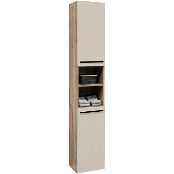 Bega Consult Hochschrank SPLIT, Viking Eiche Dekor, Sandfarben, 2 Türen, 2 Ablageflächen, B 34 x H 190 x T 31 cm