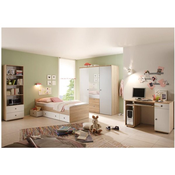 Bega Consult Jugendzimmer-Set Jugendzimmer Wiki 7-tlg Sonoma Eiche Dekor und Weiß, (7-tlg)