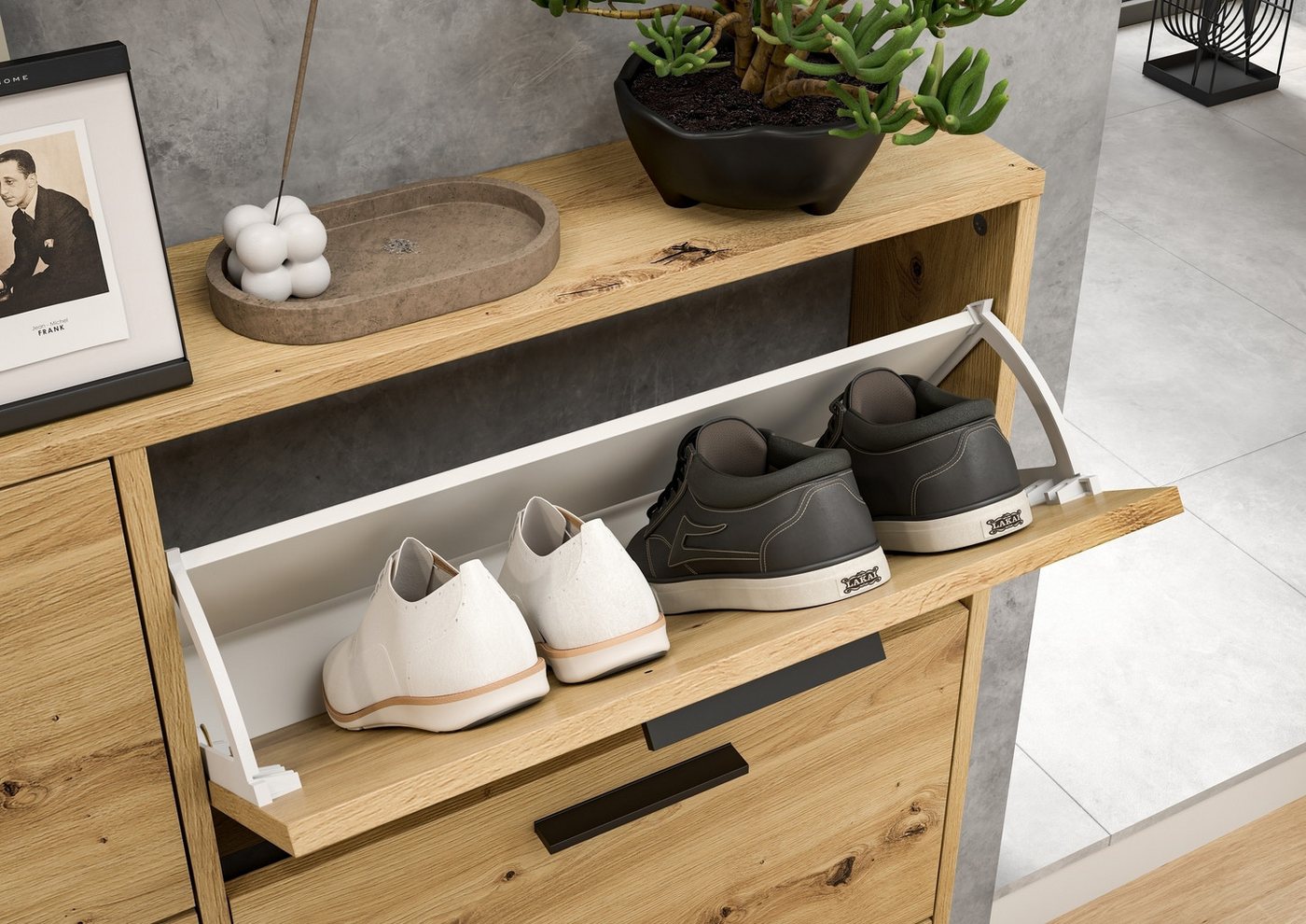 Bega Consult Schuhkipper 3 Klappen, in Eiche Artisan Dekor - 59x103x17cm (BxHxT) – Bild 5 von 5
