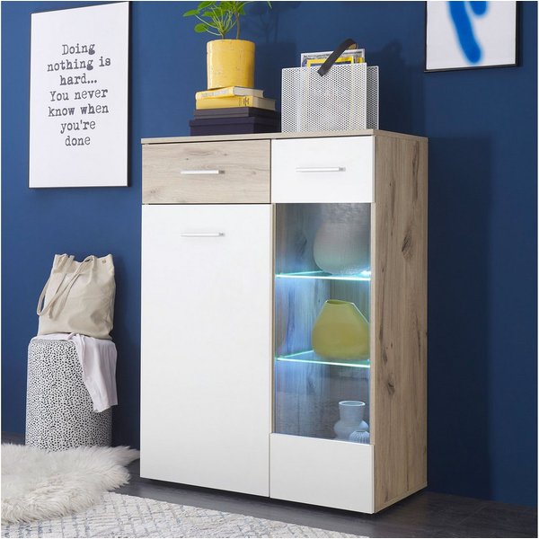 Bega Consult Stauraumvitrine Vitrine BZ5095 halbhoher Schrank in Viking Eiche und weiß