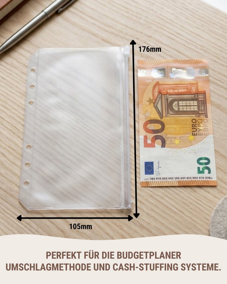BeginnerBudget Prospekthülle A6 Klarsichthüllen Reißverschluss PVC Budget Organizer (4/8/12 Pack) – Bild 3 von 5