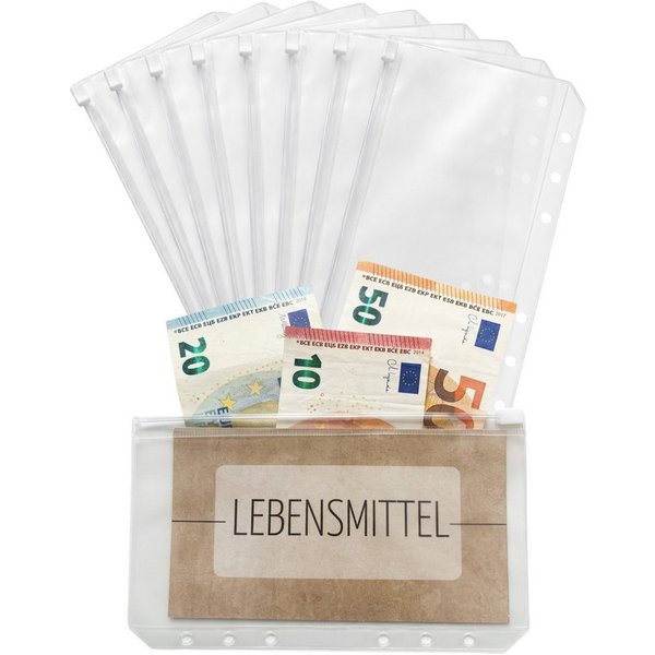 BeginnerBudget Prospekthülle A6 Klarsichthüllen Reißverschluss PVC Budget Organizer (4/8/12 Pack)