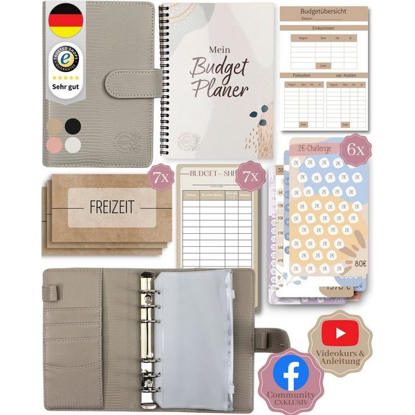 BeginnerBudget Ringbuchkalender Budget Planner & Haushaltsbuch Starter-Set: Sparbuch & Spar-Challenges, Sparen mit Umschlagmethode + Anleitung - Ringbuch - Bind