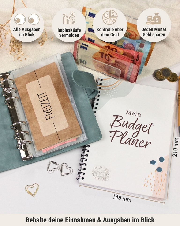 BeginnerBudget Ringbuchkalender Budget Planner & Haushaltsbuch Starter-Set: Sparbuch & Spar-Challenges, Sparen mit Umschlagmethode + Anleitung - Ringbuch - Bind – Bild 2 von 5
