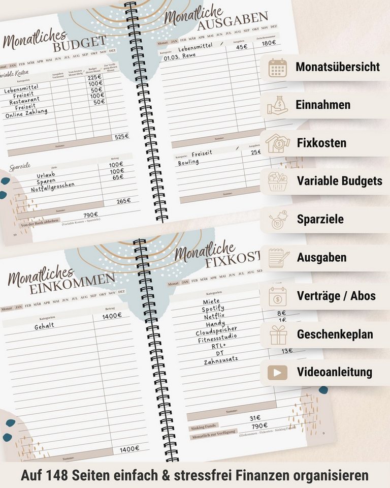 BeginnerBudget Ringbuchkalender Budget Planner & Haushaltsbuch Starter-Set: Sparbuch & Spar-Challenges, Sparen mit Umschlagmethode + Anleitung - Ringbuch - Bind – Bild 3 von 5