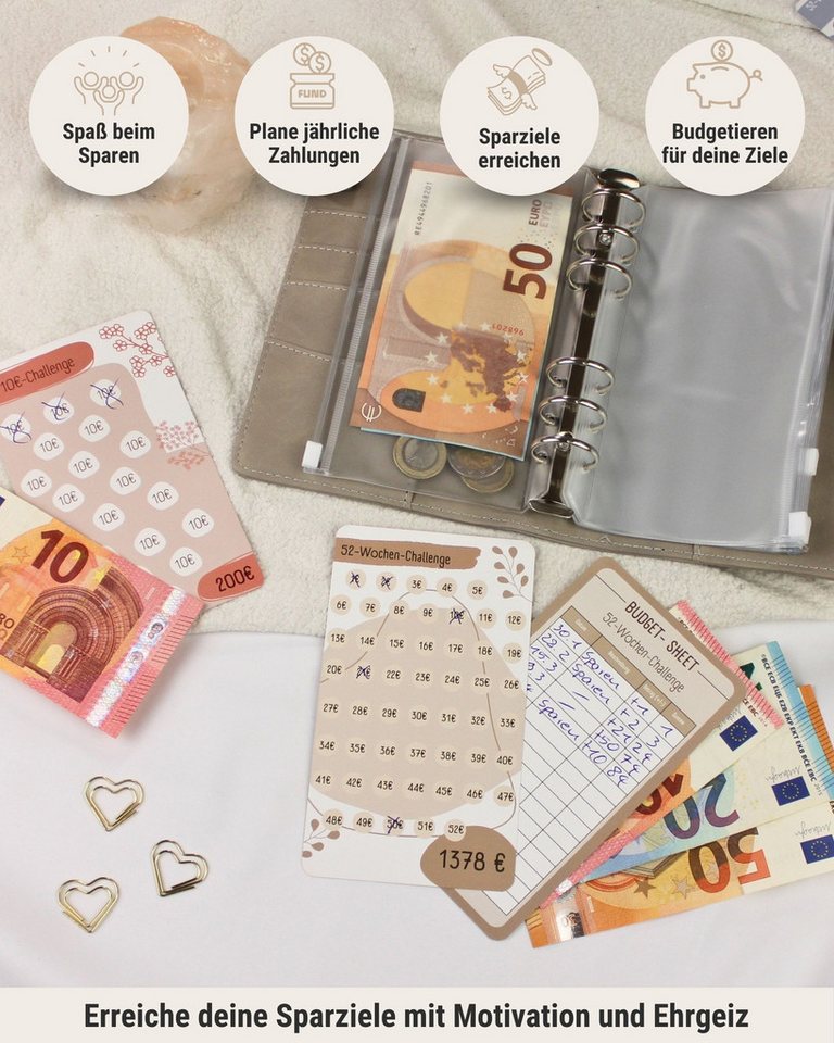 BeginnerBudget Ringbuchkalender Budget Planner & Haushaltsbuch Starter-Set: Sparbuch & Spar-Challenges, Sparen mit Umschlagmethode + Anleitung - Ringbuch - Bind – Bild 4 von 5