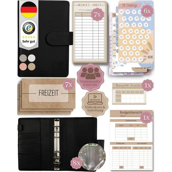BeginnerBudget Ringbuchmappe Budgetplaner Starter-Set Sparbuch zum Geld Sparen + Spar-Challenges, Sparen mit Umschlagmethode + Anleitung - Ringbuch - Binder A6