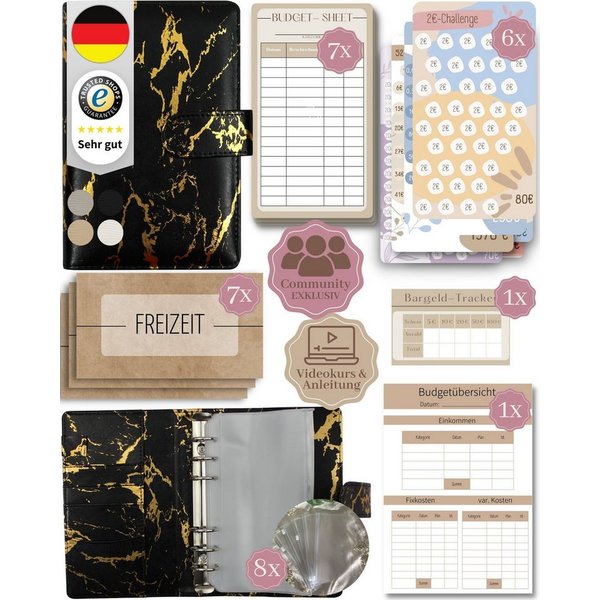 BeginnerBudget Ringbuchmappe Budgetplaner Starter-Set Sparbuch zum Geld Sparen + Spar-Challenges, Sparen mit Umschlagmethode + Anleitung - Ringbuch - Binder A6