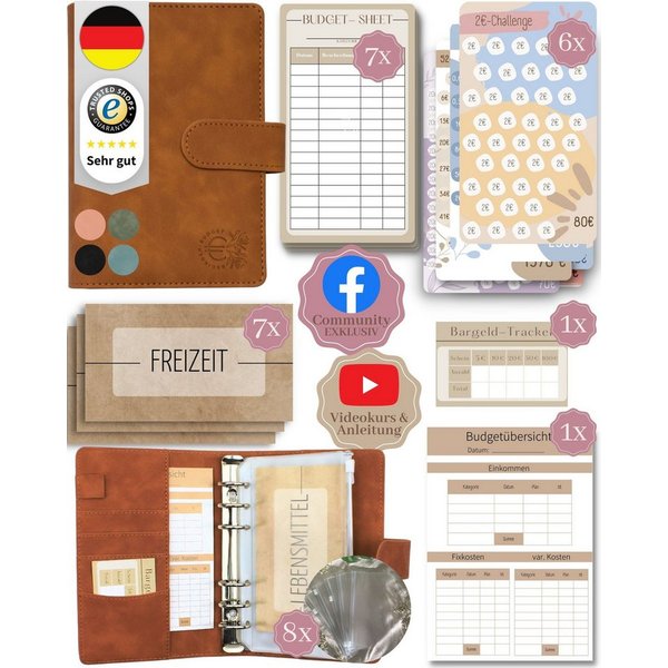 BeginnerBudget Ringbuchmappe Budgetplaner Starter-Set Sparbuch zum Geld Sparen + Spar-Challenges, Sparen mit Umschlagmethode + Anleitung - Ringbuch - Binder A6