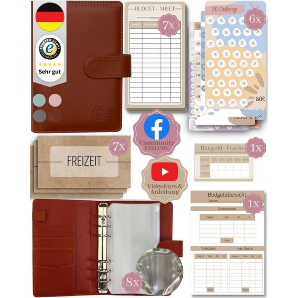 BeginnerBudget Ringbuchmappe Budgetplaner Starter-Set Sparbuch zum Geld Sparen + Spar-Challenges, Sparen mit Umschlagmethode + Anleitung - Ringbuch - Binder A6