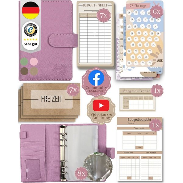 BeginnerBudget Ringbuchmappe Budgetplaner Starter-Set Sparbuch zum Geld Sparen + Spar-Challenges, Sparen mit Umschlagmethode + Anleitung - Ringbuch - Binder A6